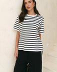 RE:UNION BINDING BLACK WHITE STRIPE BOXY FIT TEE