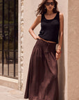 RE:UNION BYRON LINEN BLEND SHIRRED WAIST MAXI SKIRT