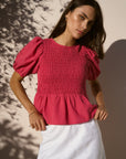 AMONG THE BRAVE REQUITE DITSY GINGHAM SHIRRED BODY TOP