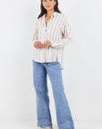 BY ROSA REVEAL STRIPE TIE BACK SHIRT