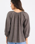 RE:UNION REVOLUTIONARY KHAI STRIPE LINEN RELAXED LS TOP