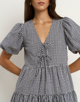IVY + JACK ROAM GINHAM PUFF SLEEVE TIE FRONT MINI DRESS