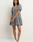 IVY + JACK ROAM GINHAM PUFF SLEEVE TIE FRONT MINI DRESS