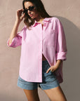 STORIES BE TOLD YOU GO THIS PINK STRIPE OVERSIZED BOYFRIEND SHIRT