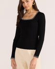MINK PINK SANA BLANKET STITCH KNIT TOP