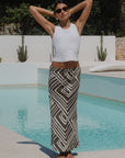 STORIES BE TOLD DEPARTURE MAZE PRINT TIE WAIST BIAS MAXI SKIRT