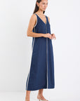 RE:UNION SIESTA NAVY LINEN CONTRAST SLEEVELSS MAXI DRESS