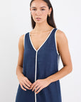 RE:UNION SIESTA NAVY LINEN CONTRAST SLEEVELSS MAXI DRESS