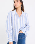 AMONG THE BRAVE SOLIDIFY SKY BLUE STRIPE PUFF SLEEVE LS SHIRT