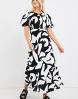 STORIES BE TOLD STAGE CUTOUT PRINT PUFF SLEEVE FLOATY MAXI DRESS