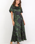 STORIES BE TOLD STAGE SATIN PUFF SLEEVE FLOATY MAXI DRESS