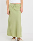 AMONG THE BRAVE SUMMIT MOSS LINEN TIE WAIST BIAS MAXI DRESS