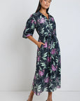 IVY + JACK STUDIO FLORAL BALLOON MIDI SHIRT DRESS