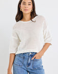RE:UNION SUNRISE IVORY SS CROCHET KNIT TOP