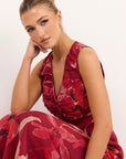 IVY + JACK TUCK PEONY SLEEVELESS PLEAT FRONT MAXI DRESS