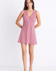 AMONG THE BRAVE TURIN DITSY GINGHAM COTTON SLEEVELESS BIAS MINI DRESS