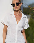 RE:UNION VILLAGER LINEN TIE BACK SHORT SLEEVE SHIRT