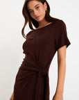 AMONG THE BRAVE VORTEX WAIST TIE KNIT TEE SHIRT DRESS