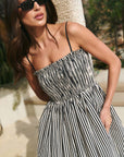 AMONG THE BRAVE RHAPSODY STRIPE STRAPPY SHIRRED BODICE MAXI DRESS