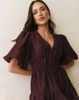 GEORGIA ZOE AXEL PUFF SLEEVE V NECK MINI DRESS