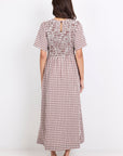 AMONG THE BRAVE WREN GINGHAM SS SHIRRED BODICE MIDI DRESS