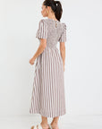 RE:UNION WREN STRIPE COTTON SS SHIRRED BODICE MIDI DRESS