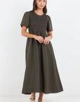 RE:UNION WREN SS SHIRRED BODICE MIDI DRESS