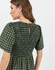 RE:UNION WREN GINGHAM SHIRRED BODICE MIDI DRESS