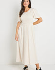 RE:UNION WREN SS SHIRRED BODICE MIDI DRESS