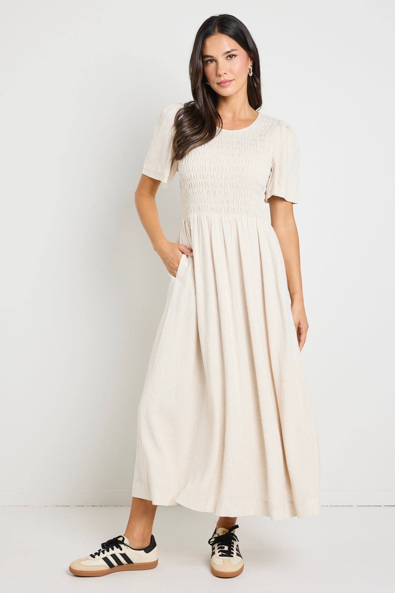 RE:UNION WREN SS SHIRRED BODICE MIDI DRESS – Boutique on Main Street