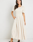 RE:UNION WREN SS SHIRRED BODICE MIDI DRESS