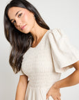 RE:UNION WREN SS SHIRRED BODICE MIDI DRESS