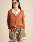 KAREN WALKER MONOGRAM POINTELLE KNIT CARDIGAN RUST