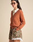 KAREN WALKER MONOGRAM POINTELLE KNIT CARDIGAN RUST