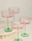 WILLOW & MAE BLOOM WAVYSET 4 PINK GREEN COCKTAIL GLASSES
