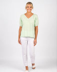 VASSALLI PLAIN V NECK TOP WITH FLOATY SLEEVE