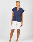 VASSALLI DROP SHOULDER TOP WITH SHIRRING DETAIL