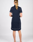 VASSALLI SS CONTRAST STITCH KNIT DRESS WITH HALF ZIP FRONT