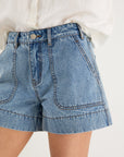 IVY + JACK KINDLY MID BLUE POCKET FRONT DENIM SHORT