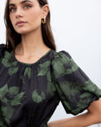 STORIES BE TOLD STAGE SATIN PUFF SLEEVE FLOATY MAXI DRESS