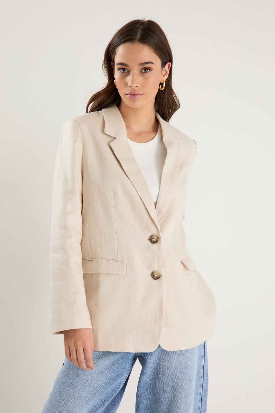 RE:UNION PILLAR CREAM LINEN 2 BUTTON BLAZER