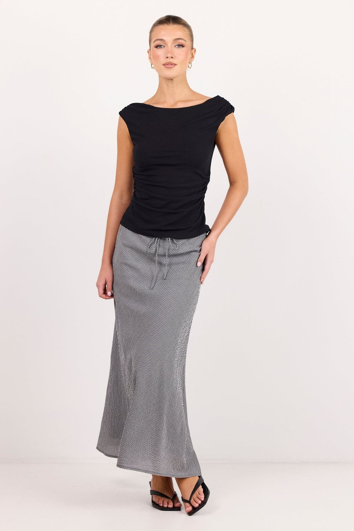 AMONG THE BRAVE SUMMIT GINGHAM TIE WAIST BIAS MAXI SKIRT