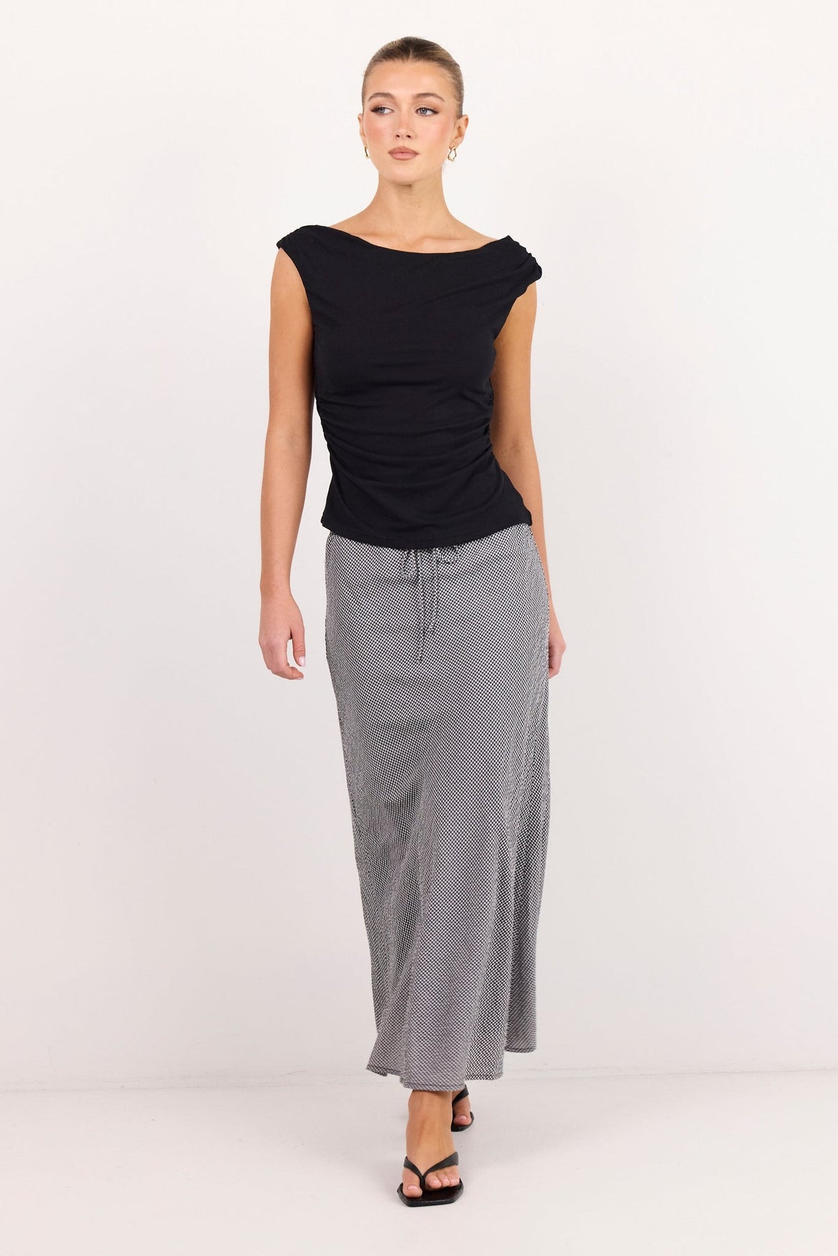 AMONG THE BRAVE SUMMIT GINGHAM TIE WAIST BIAS MAXI SKIRT