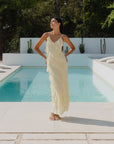 GEORGIA ZOE GALORE BUTTER BIAS RUFFLE SLIP MAXI DRESS