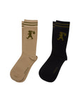 KAREN WALKER RUNAWAY EMBROIDED SOCKS 2PACK BLACK/SESAME