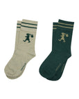 KAREN WALKER RUNAWAY EMBROIDED SOCKS 2PACK DARK GREEN/SAGE