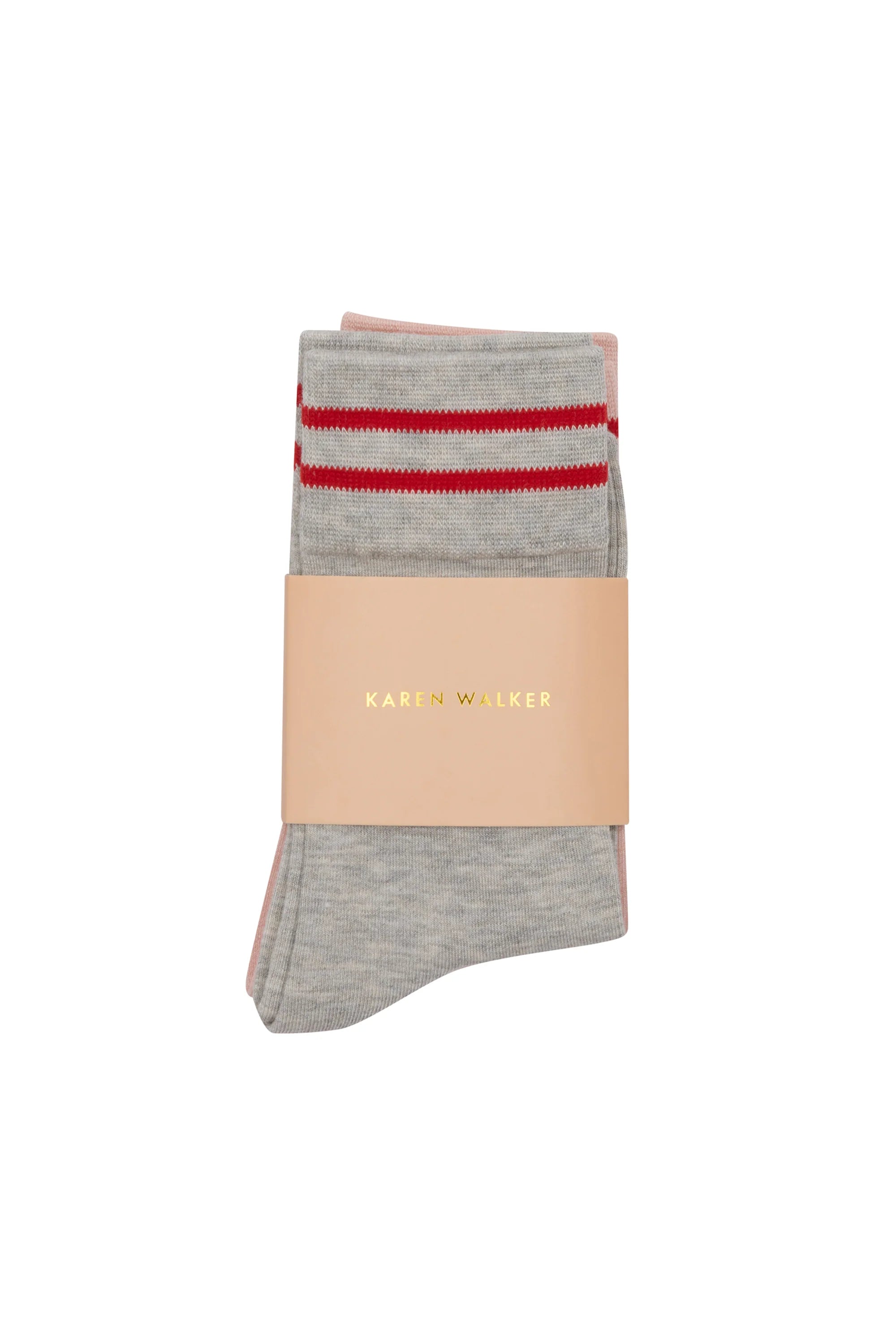 KAREN WALKER RUNAWAY GIRL SOCKS 2PACK LIGHT GREY/BLUSH/RED