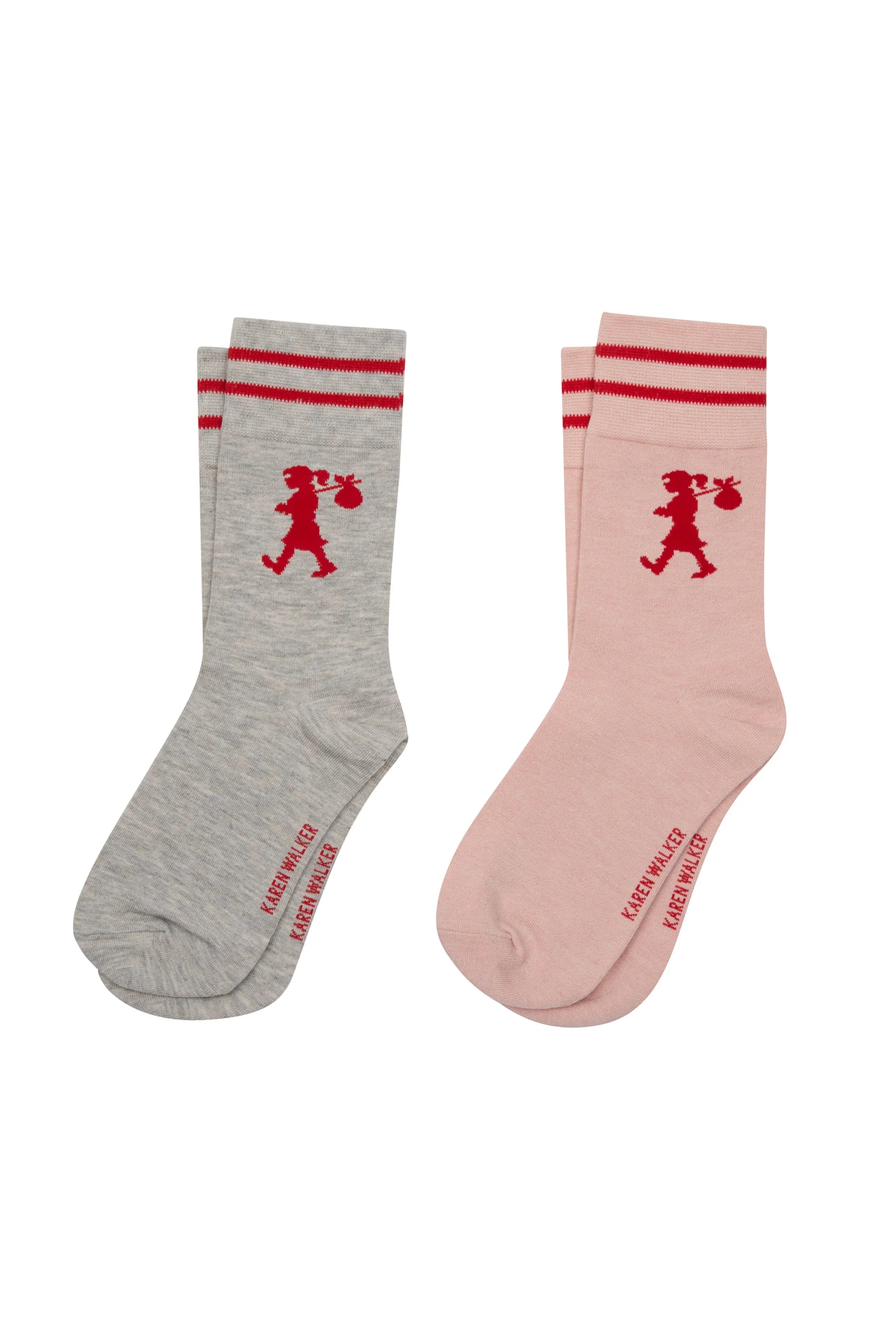 KAREN WALKER RUNAWAY GIRL SOCKS 2PACK LIGHT GREY/BLUSH/RED