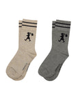 KAREN WALKER RUNAWAY EMBROIDED SOCKS 2PACK NATURAL/GREY/BLACK