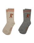 KAREN WALKER RUNAWAY EMBROIDED SOCKS 2PACK NATURAL/GREY/CHESTNUT